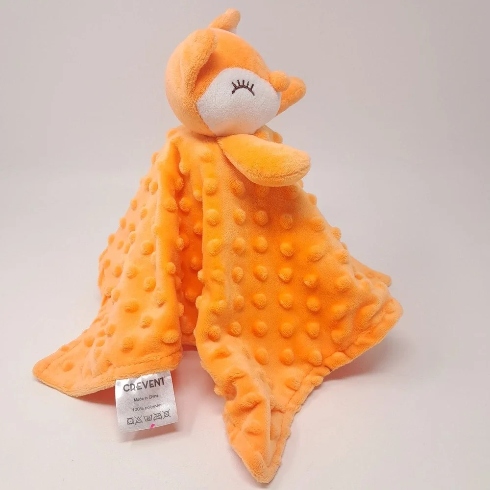 Crevent Fox Baby Security Blanket Orange Minky Dot Plush Lovey Toy 14x14 SH025